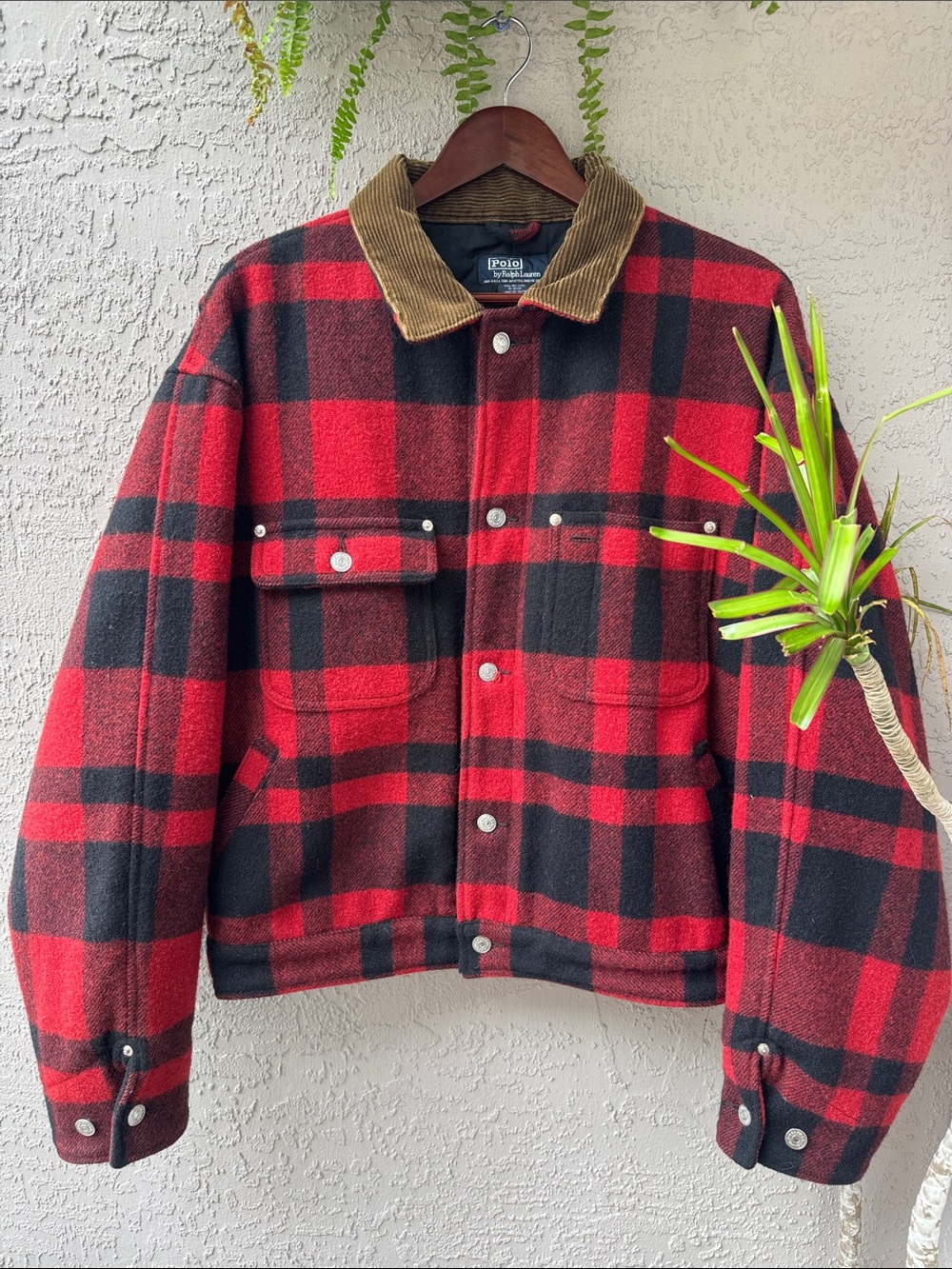 Polo by Ralph Lauren Red & Black Buffalo Plaid Wool Jacket Made in the USA